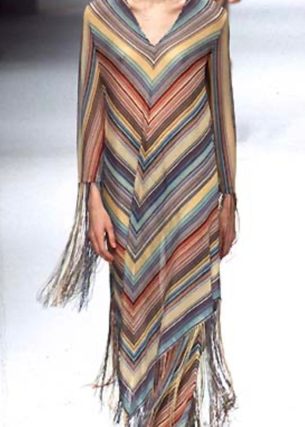 Missoni S/S 1997 Striped Fringed 3 Piece Knit Rayon Ensemble, runway