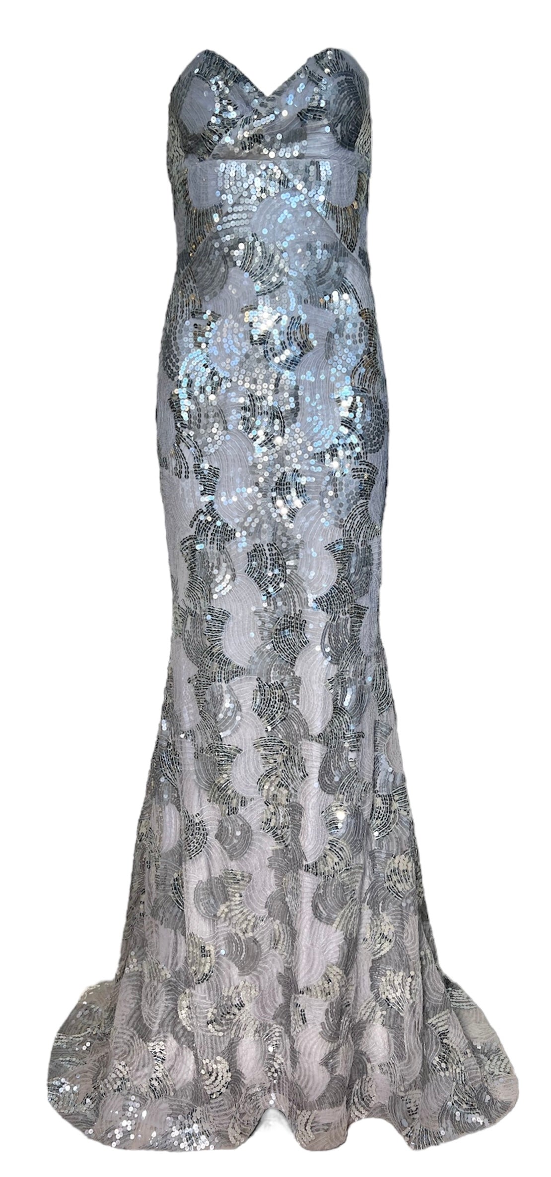 Lorena Sarbu 2011 RTW Silver Sequin Strapless Red Carpet Gown FRONT