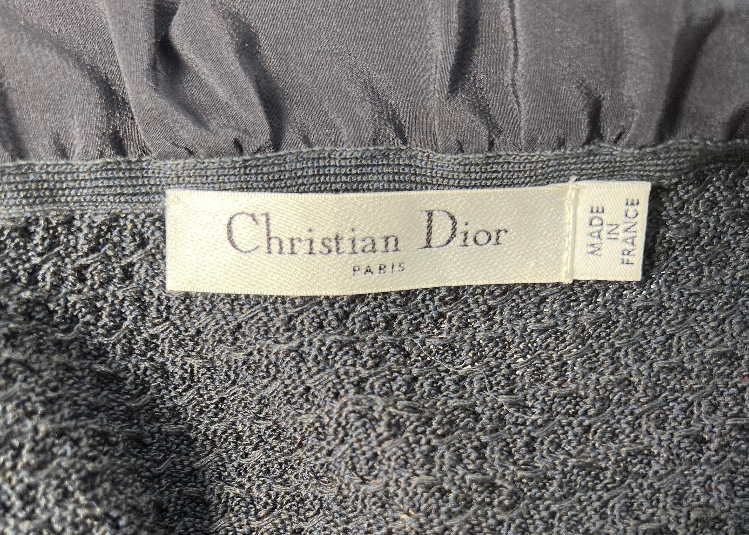 Christian Dior Navy Blue Basket Weave Tie Neck Sailor Sweater LABEL 5/6