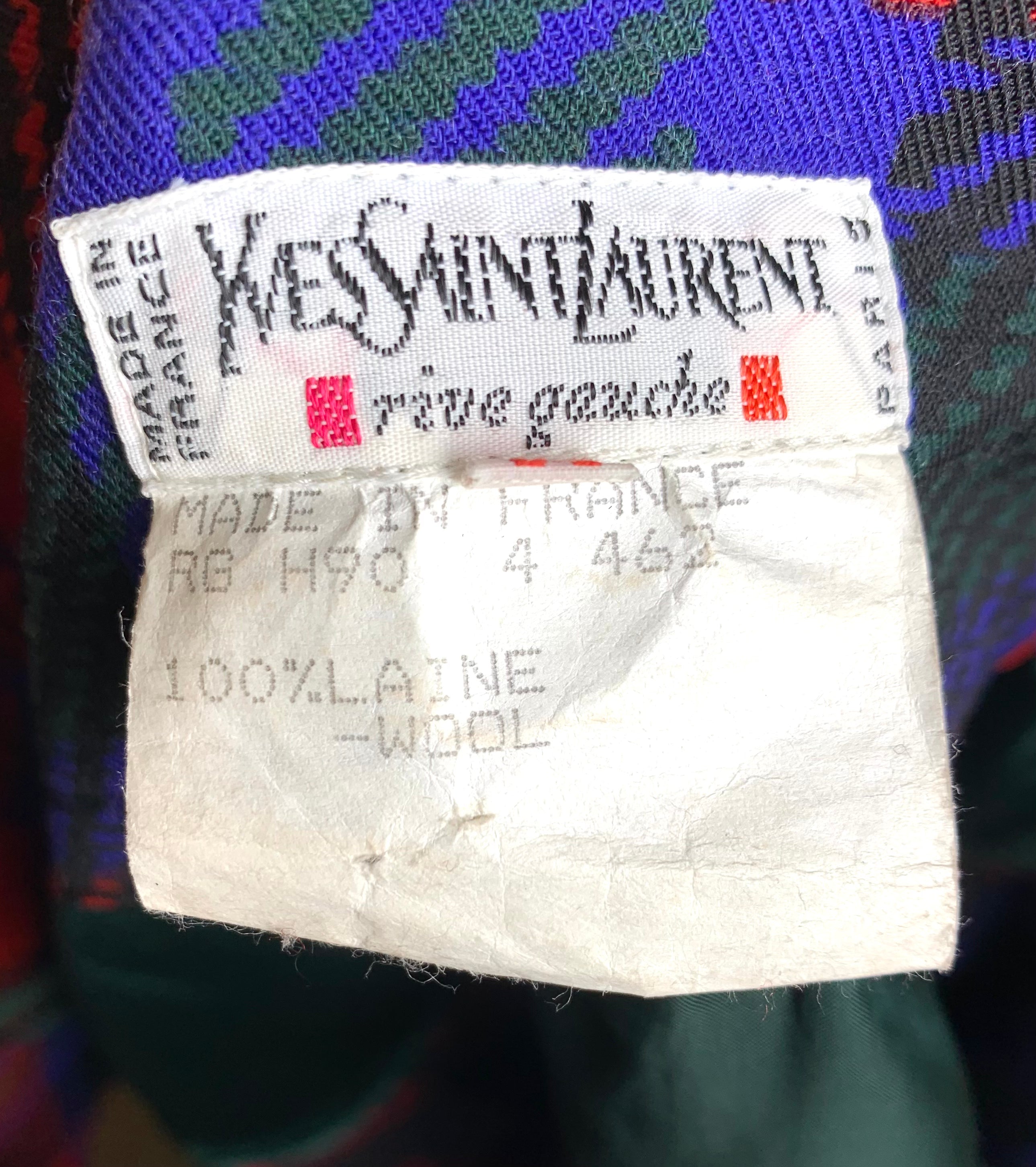 Yves Saint Laurent Rive Gauche Late '70s/ Early '80s Plaid  Silk Blouse + Pleated Wool Skirt Set SKIRT LABEL 7/11