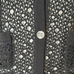 CHANEL Net-Knit Black Cardigan with Logo Buttons DETAIL PHOTO 5 OF 5