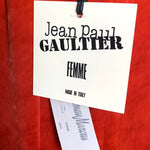  Jean Paul Gaultier Femme Scarlet Red Velvet Dress with Black Leather Yoke TAG 7/8