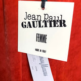  Jean Paul Gaultier Femme Scarlet Red Velvet Dress with Black Leather Yoke TAG 7/8