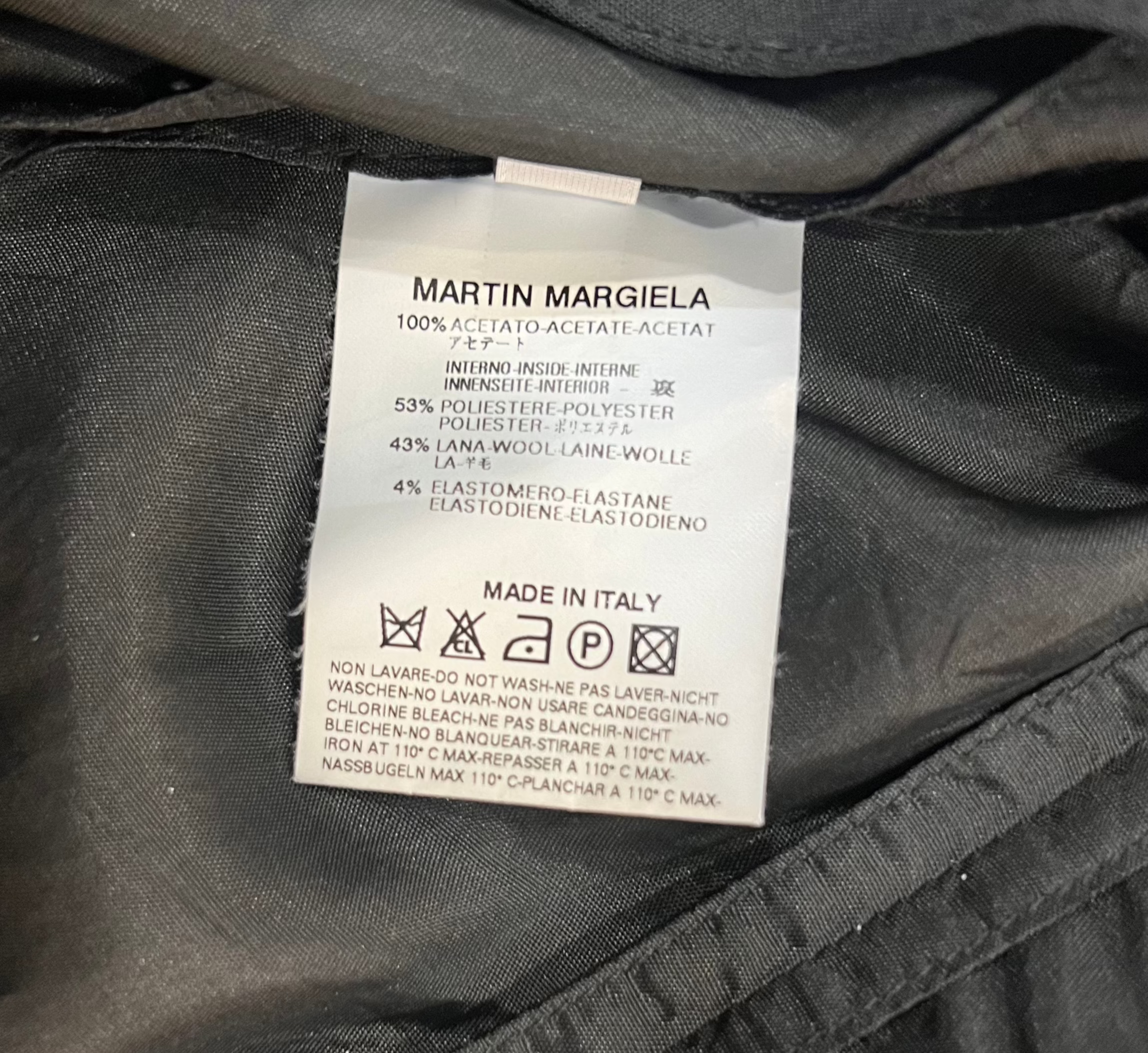 Martin Margiela 1990's Unfinished Black Blazer Jacket Lining CARE LABEL 7/8