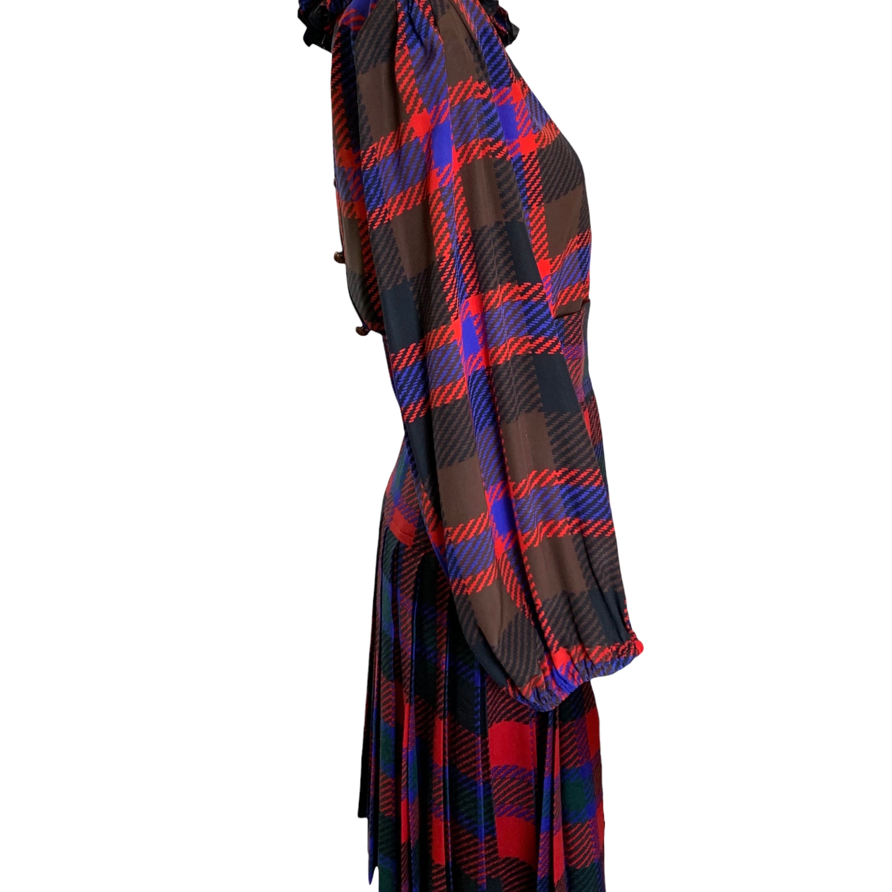 Yves Saint Laurent Rive Gauche Late '70s/ Early '80s Plaid  Silk Blouse + Pleated Wool Skirt Set SIDE 2/11