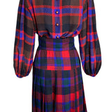 Yves Saint Laurent Rive Gauche Late '70s/ Early '80s Plaid  Silk Blouse + Pleated Wool Skirt Set BACK 3/11