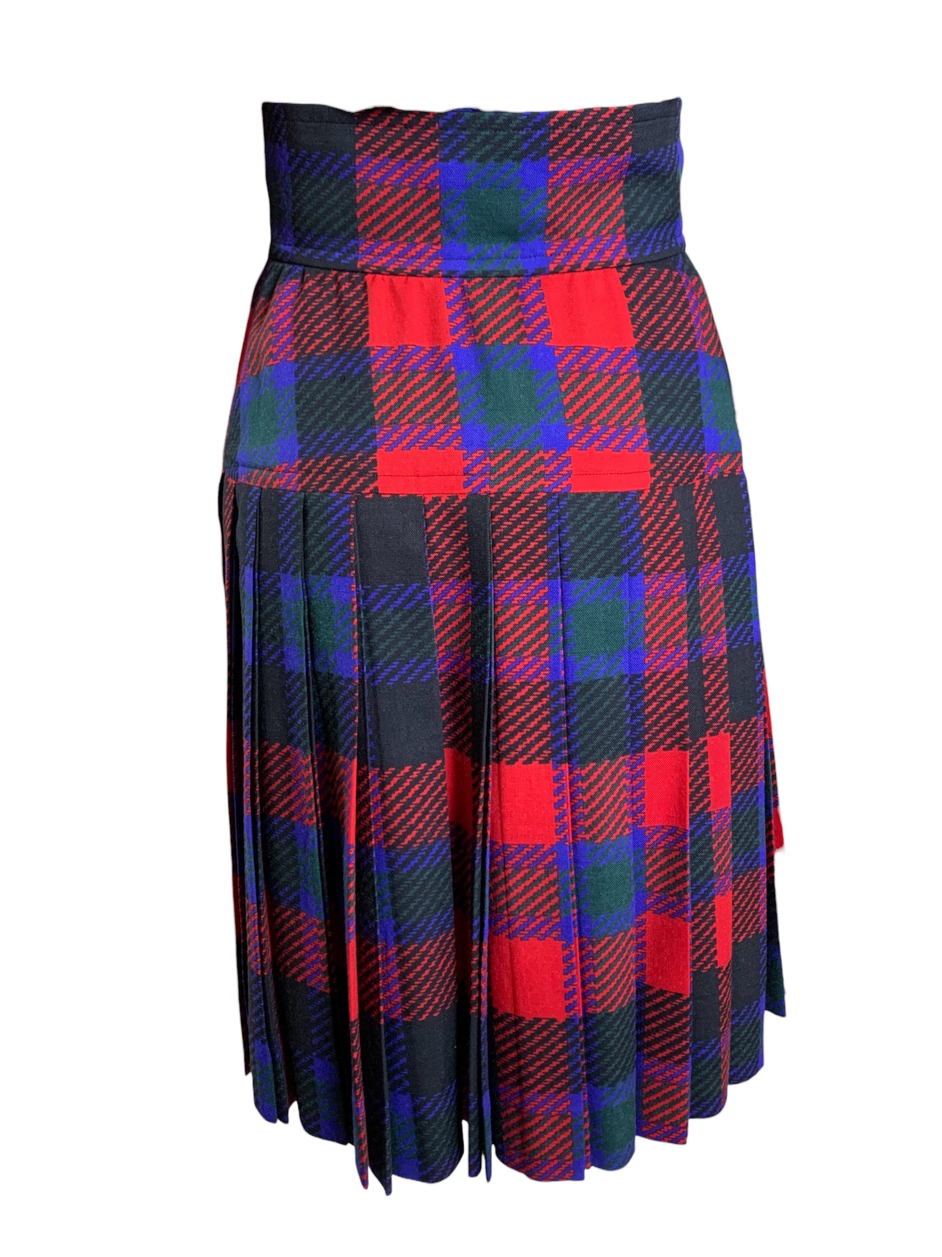 Yves Saint Laurent Rive Gauche Late '70s/ Early '80s Plaid  Silk Blouse + Pleated Wool Skirt Set BACK 5/11