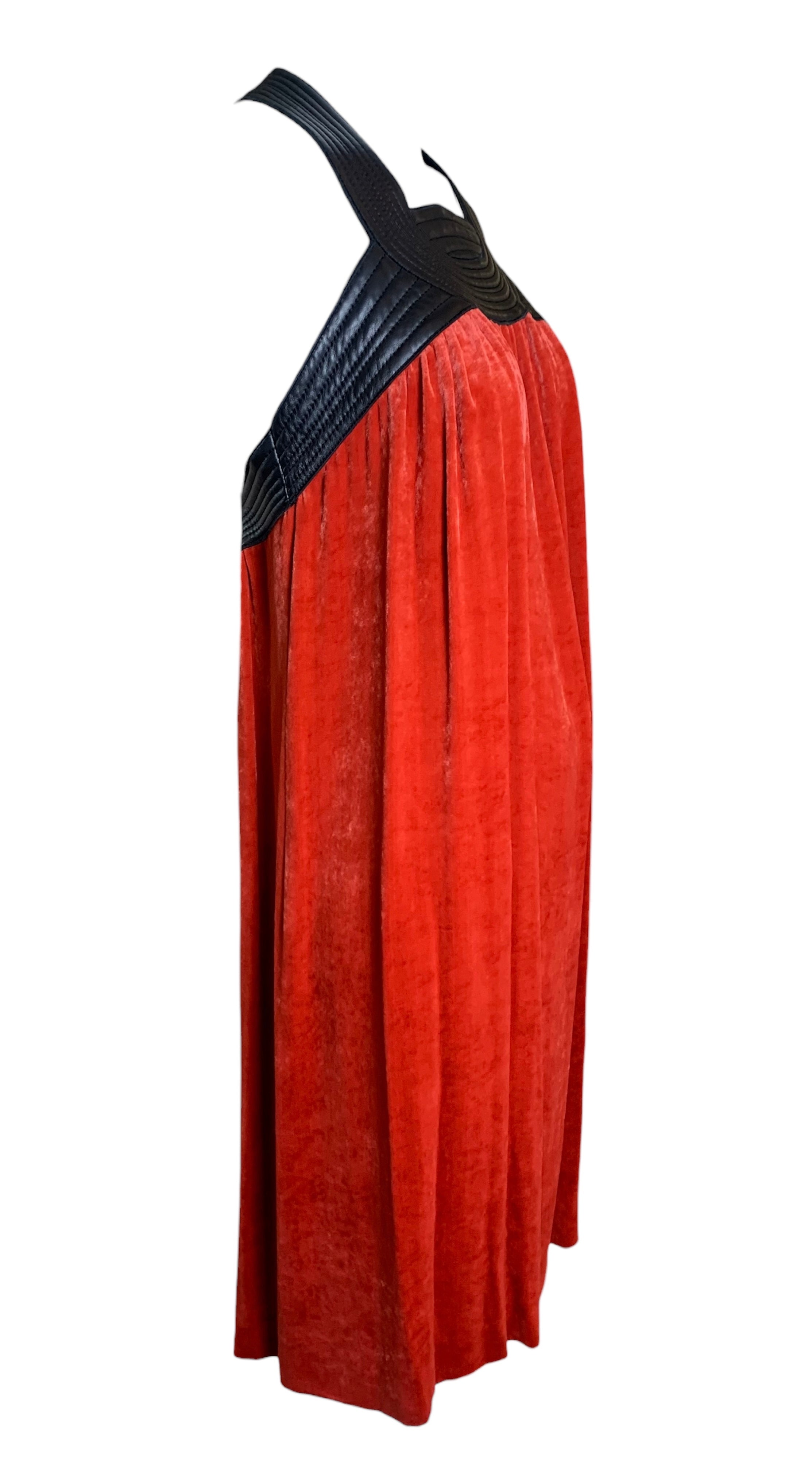  Jean Paul Gaultier Femme Scarlet Red Velvet Dress with Black Leather Yoke SIDE 3/8