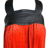  Jean Paul Gaultier Femme Scarlet Red Velvet Dress with Black Leather Yoke YOKE DETAIL 2/8