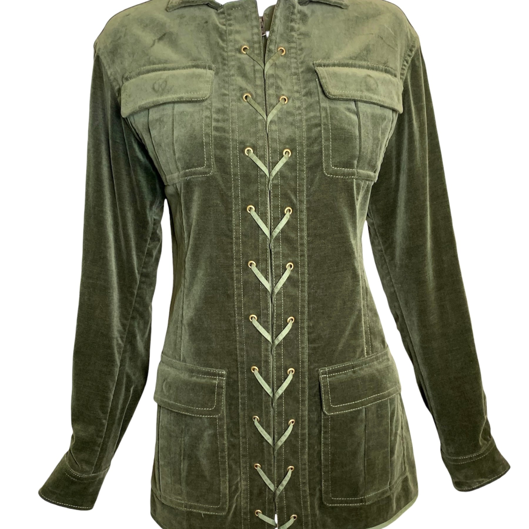 Yves Saint Laurent F/W '04 Tom Ford era Green Velveteen Safari Jacket FRONT 1/8