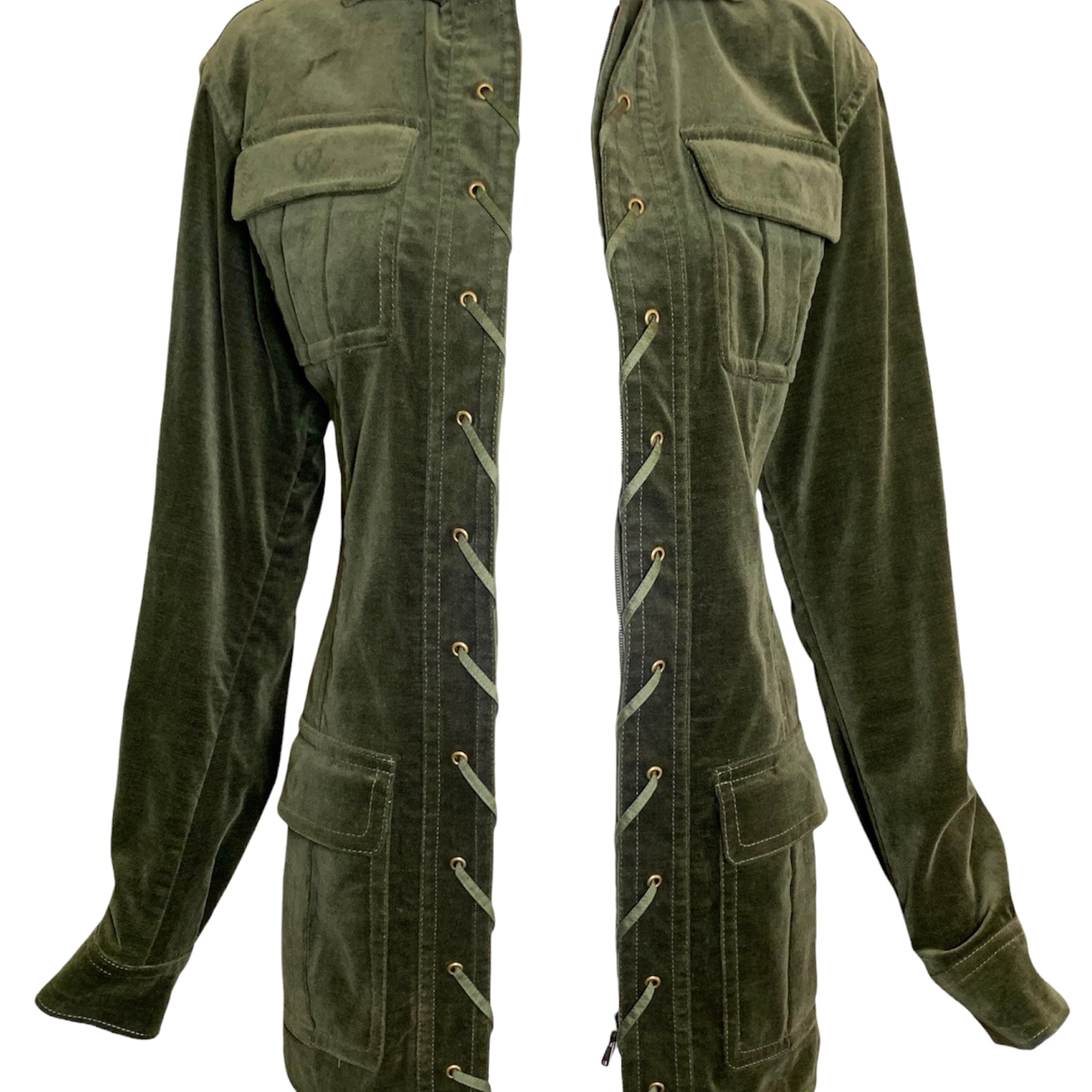 Yves Saint Laurent F/W '04 Tom Ford era Green Velveteen Safari Jacket FRONT OPEN 2/8