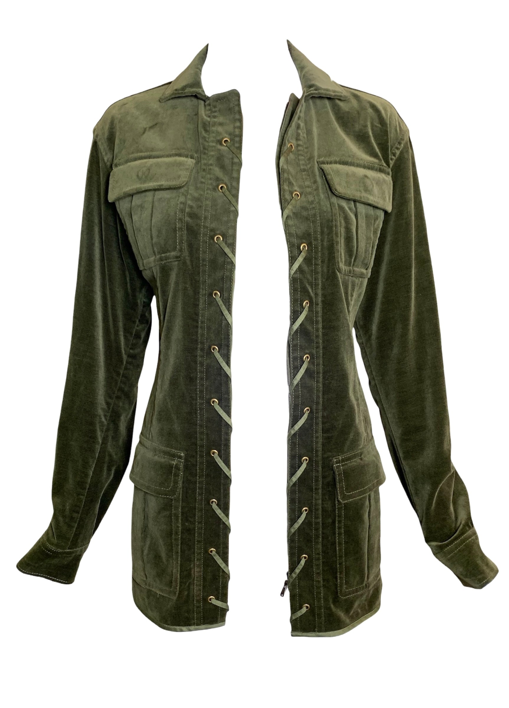 Yves Saint Laurent F/W '04 Tom Ford era Green Velveteen Safari Jacket FRONT OPEN 2/8