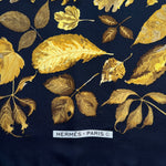 Hermès 'Tourbillons' by Christiane Vauzelles 1990 Autumn Leaves Print Silk Carré Scarf, label