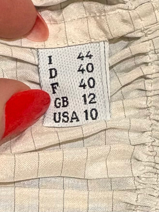 Jean Paul Gaultier Femme 2000's Cream Pin Striped Ruched Blouse, tag