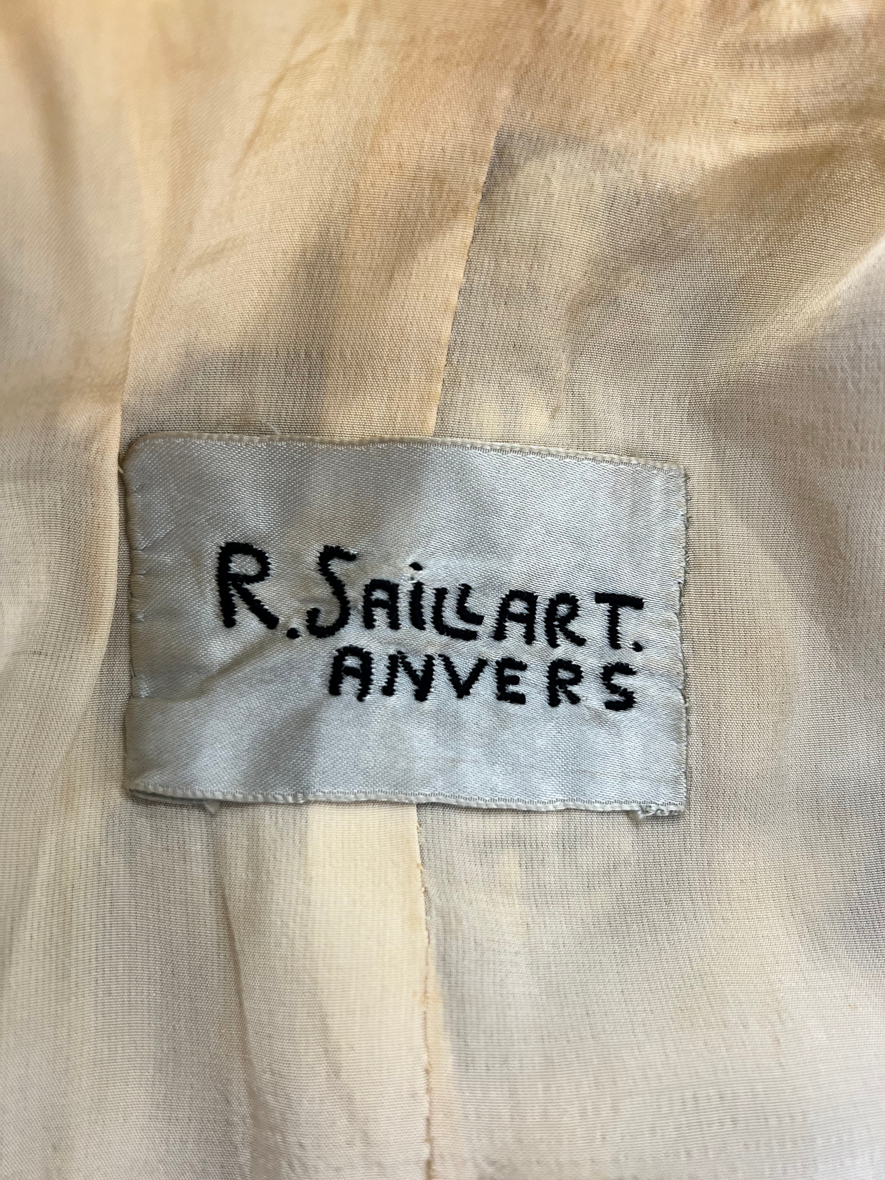 R. Saillart 1940s Custom Hand-Embroidered Beige and Brown Suit Jacket TAG PHOTO 5 OF 8