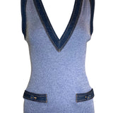 Chanel 2007 Ribbed Heather Blue Denim Trimmed Vest