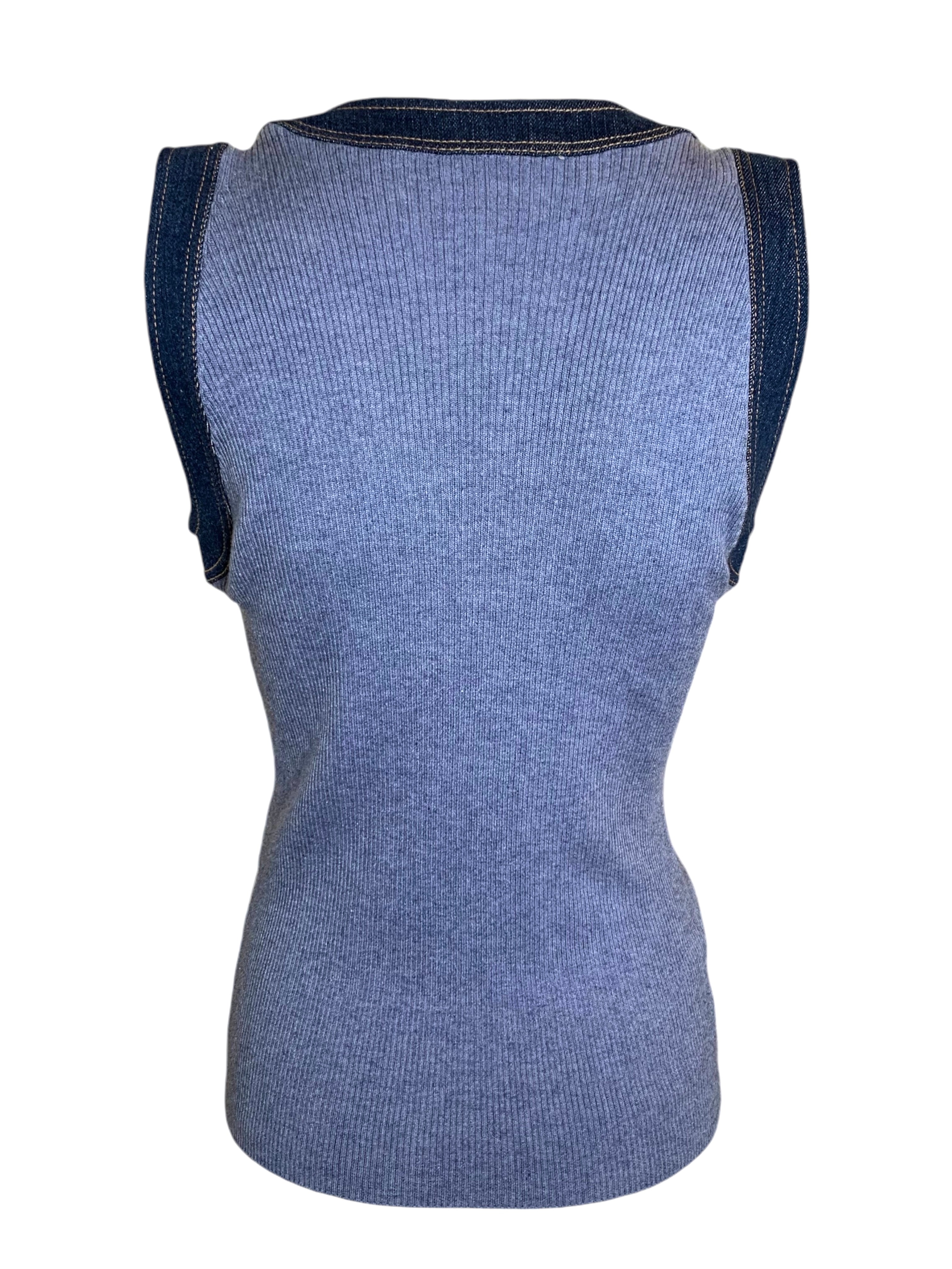 Chanel 2007 Ribbed Heather Blue Denim Trimmed Vest, back