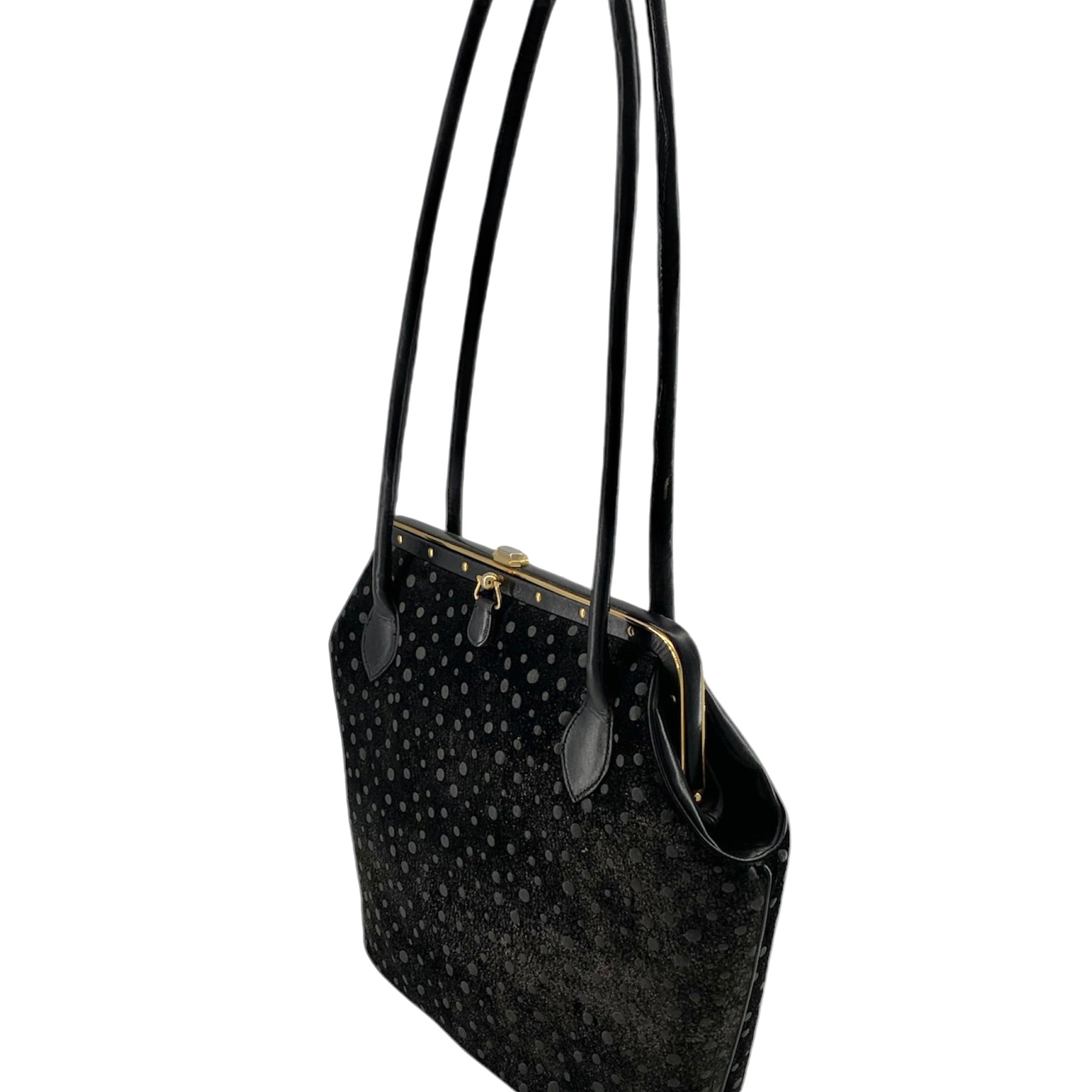  Judith Leiber 90's Shimmery Charcoal Suede Polka Dot Purse ANGLE 2/11