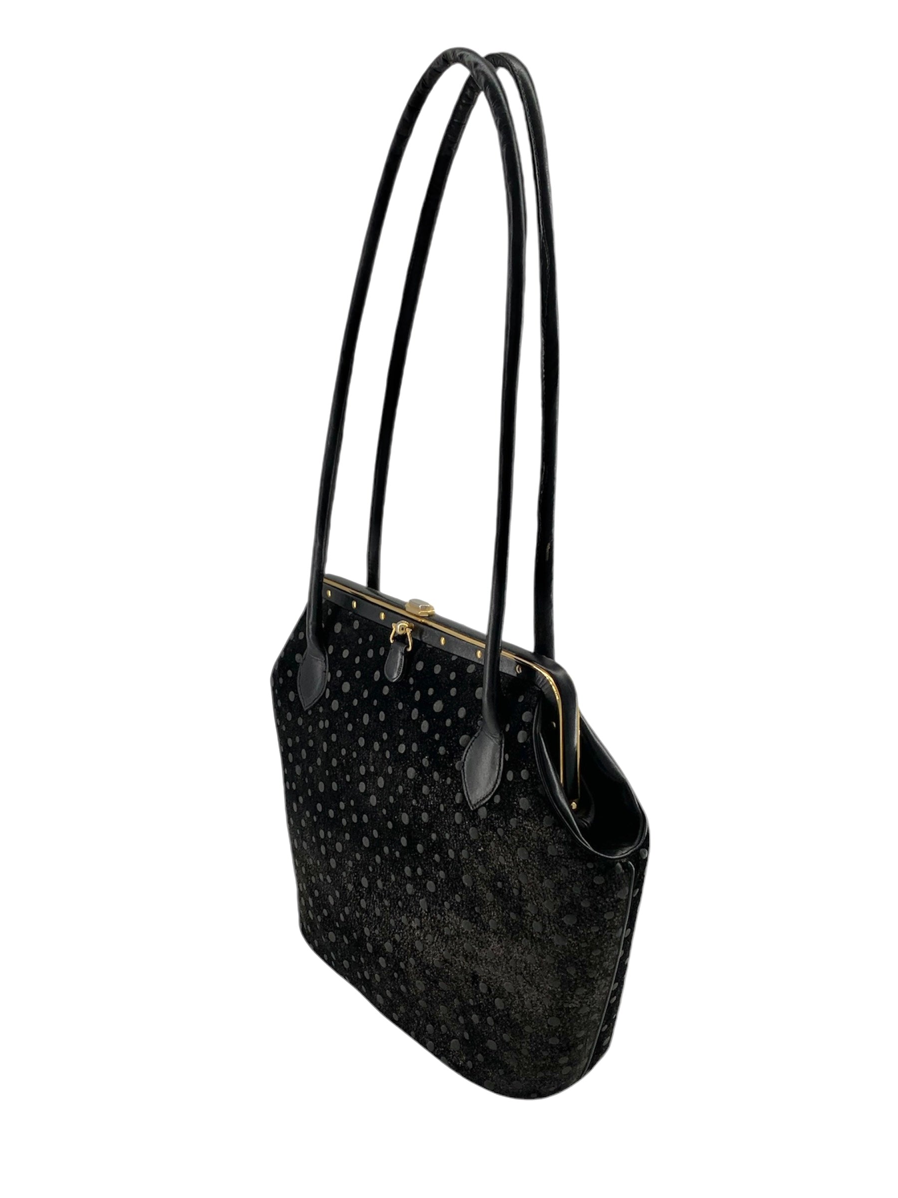  Judith Leiber 90's Shimmery Charcoal Suede Polka Dot Purse ANGLE 2/11