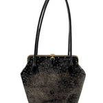  Judith Leiber 90's Shimmery Charcoal Suede Polka Dot Purse FRONT 1/11