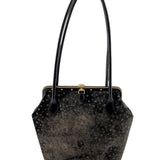  Judith Leiber 90's Shimmery Charcoal Suede Polka Dot Purse FRONT 1/11