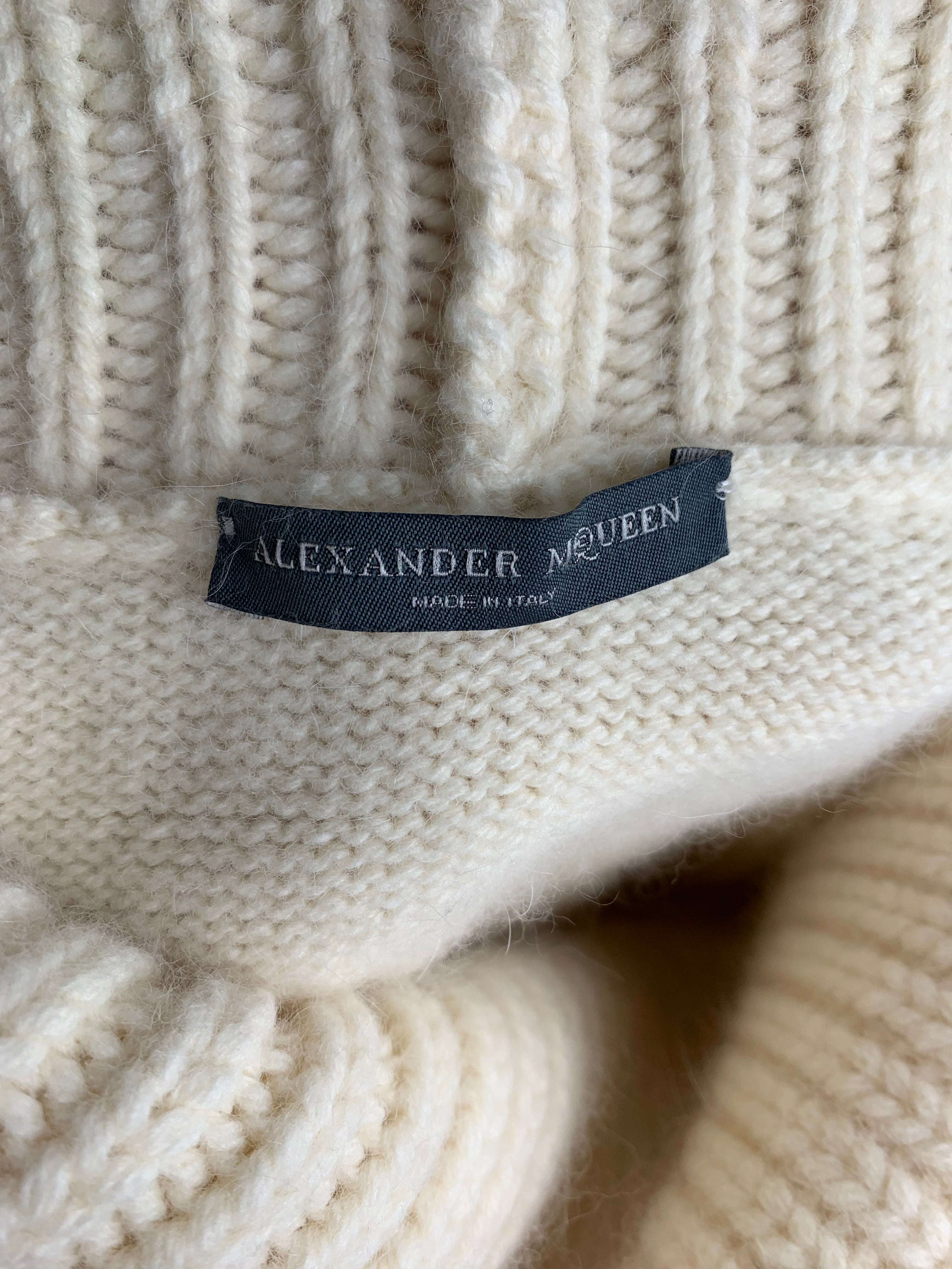 Alexander McQueen Cream Chunky Knit Turtle Neck Angora Wool Sweater LABEL 7/7