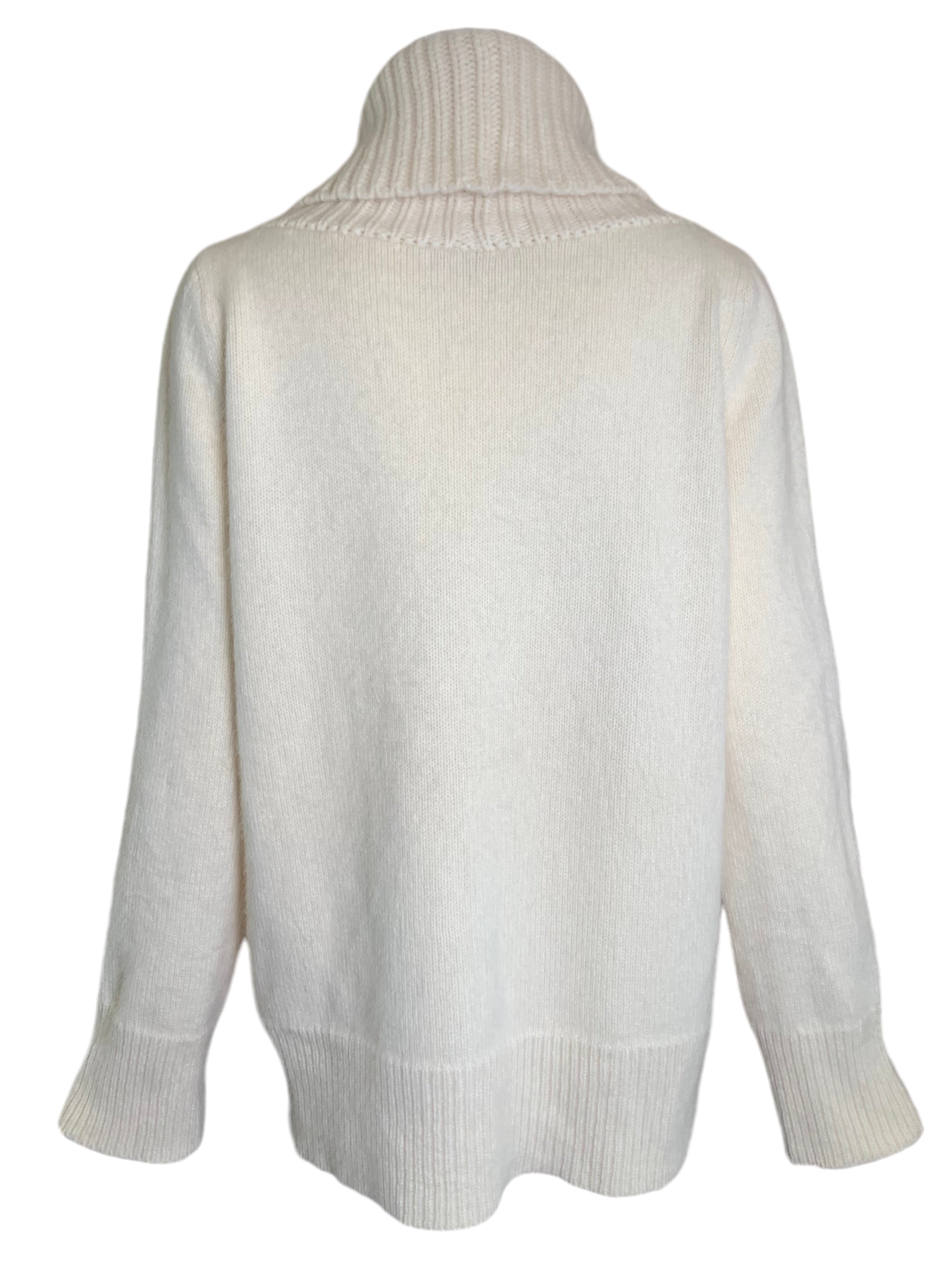 Alexander McQueen Cream Chunky Knit Turtle Neck Angora Wool Sweater BACK