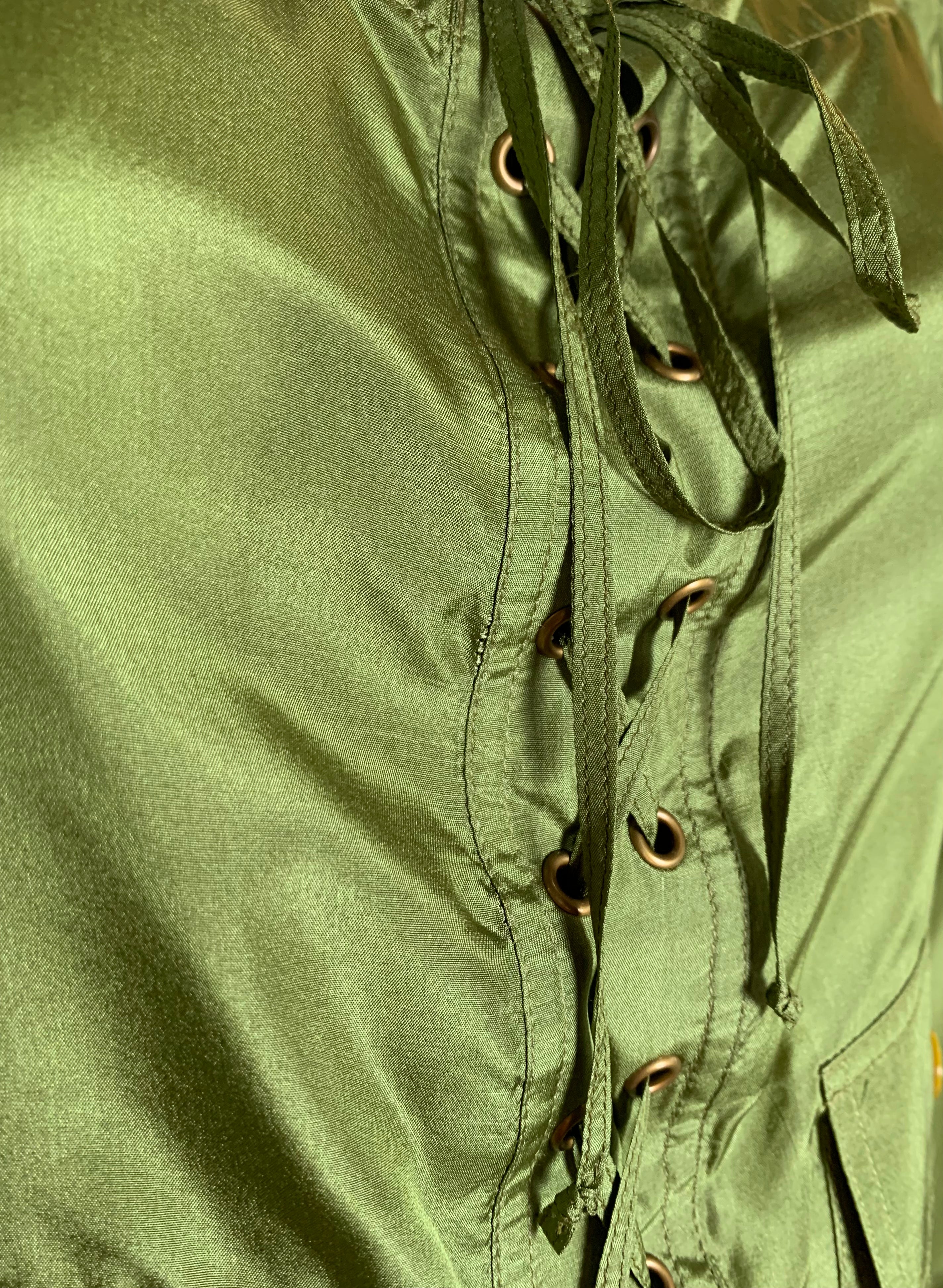 Yves Saint Laurent F/W '04 Tom Ford Olive Green Silk Lace Up Safari Blouse LACE UP DETAIL 7/10