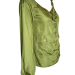 Yves Saint Laurent F/W '04 Tom Ford Olive Green Silk Lace Up Safari Blouse SIDE ANGLE 3/10