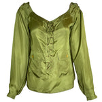 Yves Saint Laurent F/W '04 Tom Ford Olive Green Silk Lace Up Safari Blouse FRONT 1/10