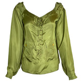 Yves Saint Laurent F/W '04 Tom Ford Olive Green Silk Lace Up Safari Blouse FRONT 1/10