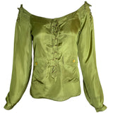 Yves Saint Laurent F/W '04 Tom Ford Olive Green Silk Lace Up Safari Blouse FRONT OFF SHOULDER 2/10