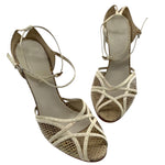 Gucci Strappy Cream Leather and Snake Skin Sandal Heels ANGLE 1/11