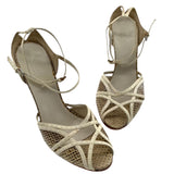 Gucci Strappy Cream Leather and Snake Skin Sandal Heels ANGLE 1/11