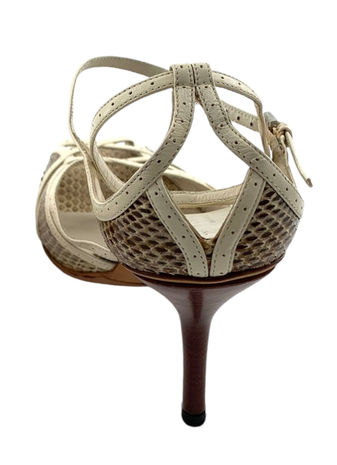 Gucci Strappy Cream Leather and Snake Skin Sandal Heels BACK 6/11