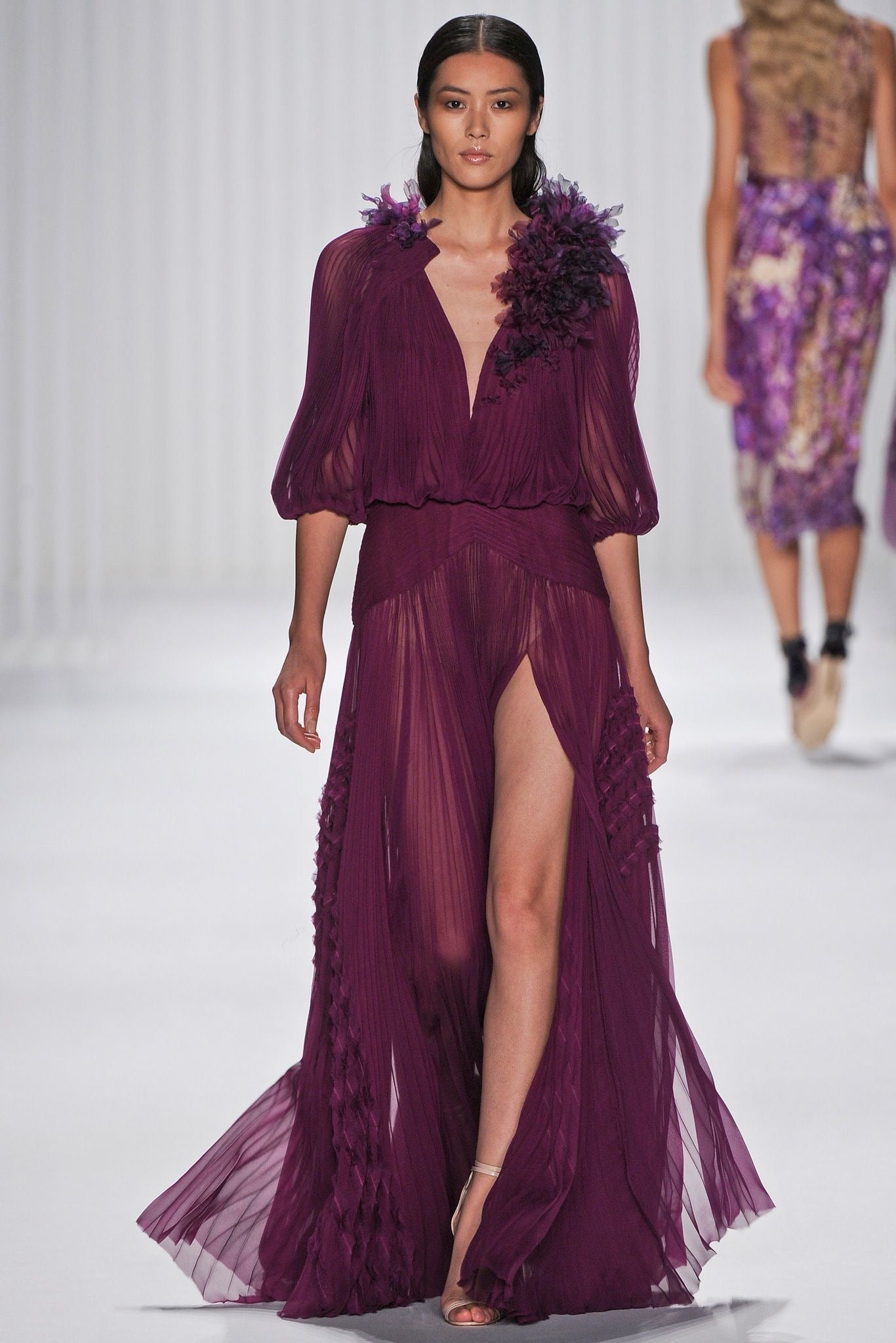 J. Mendel S/S 2013 Purple Romantic Ruffled Silk Long Sleeve Gown, runway