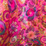 1960's Psychedelic Pink Floral Brocade Bishop Sleeve Gown, detail print