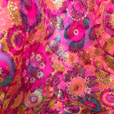 1960's Psychedelic Pink Floral Brocade Bishop Sleeve Gown, detail print