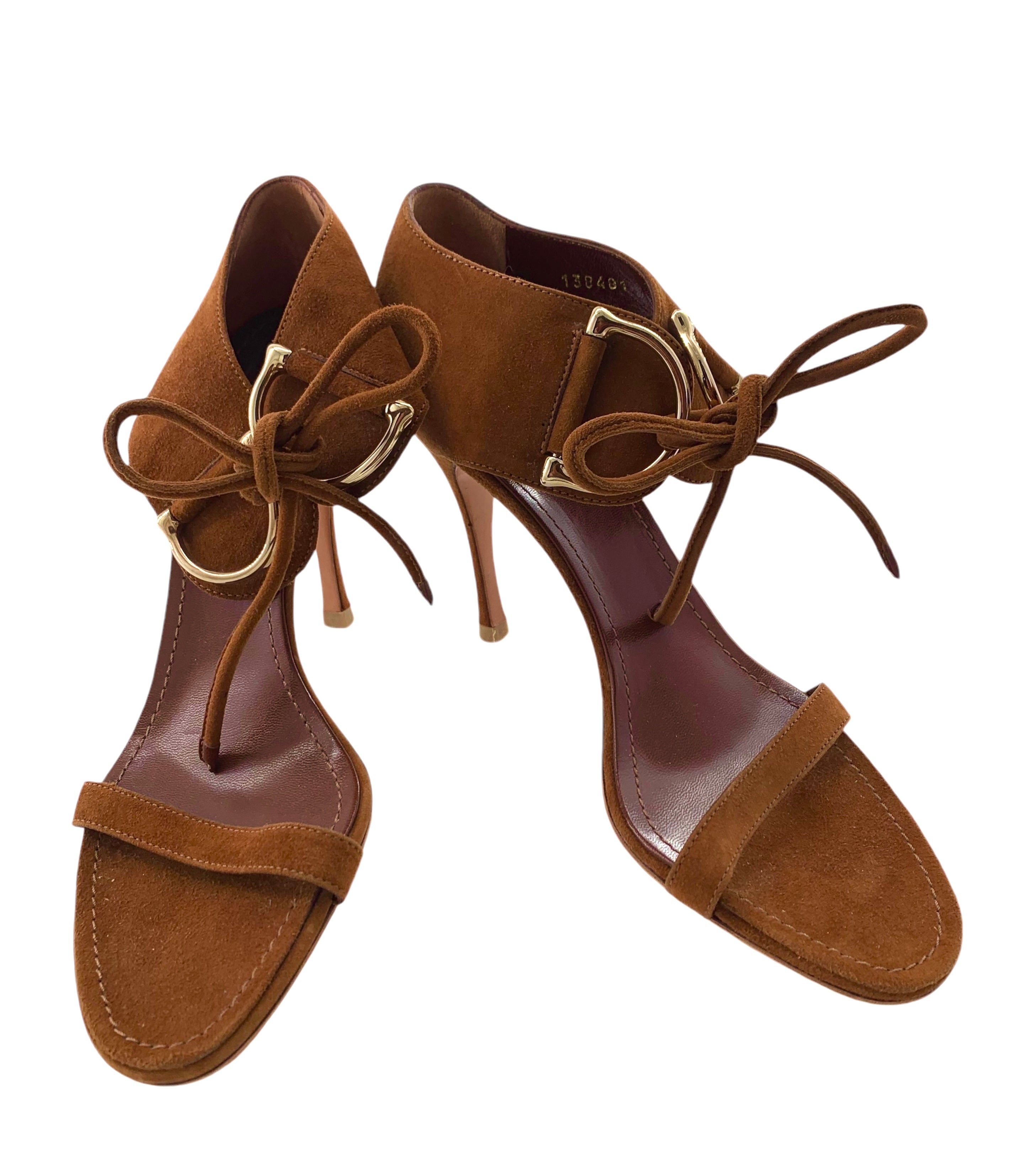 Escarpins à talons en daim marron cognac avec mors de cheval Tom