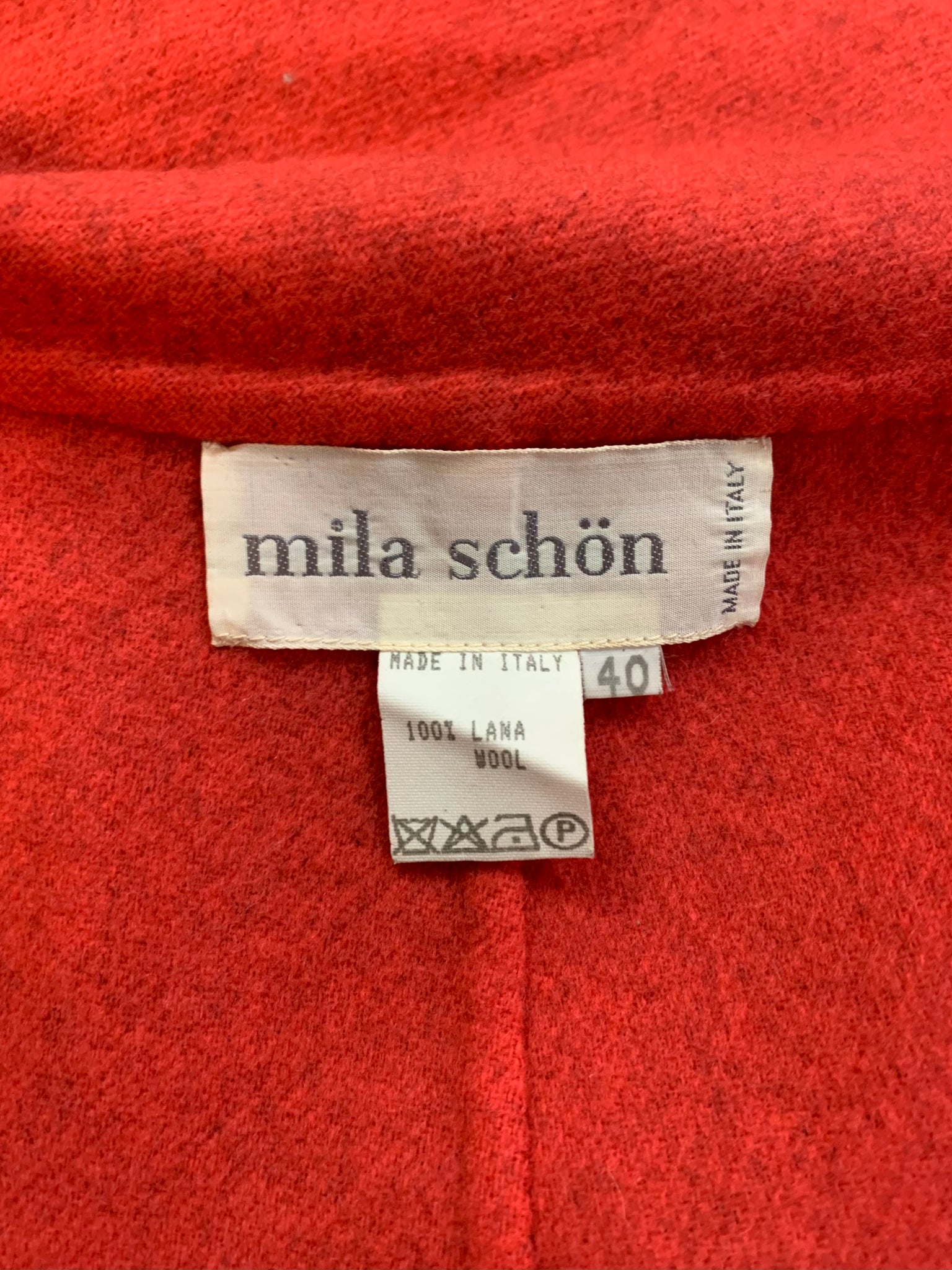  Mila Schon 90s  Wool Black & Rust Red Accented Coat LABEL 6 of 6
