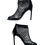  Gucci Black Eline Leather Cage Stiletto Booties SIDES 2/9