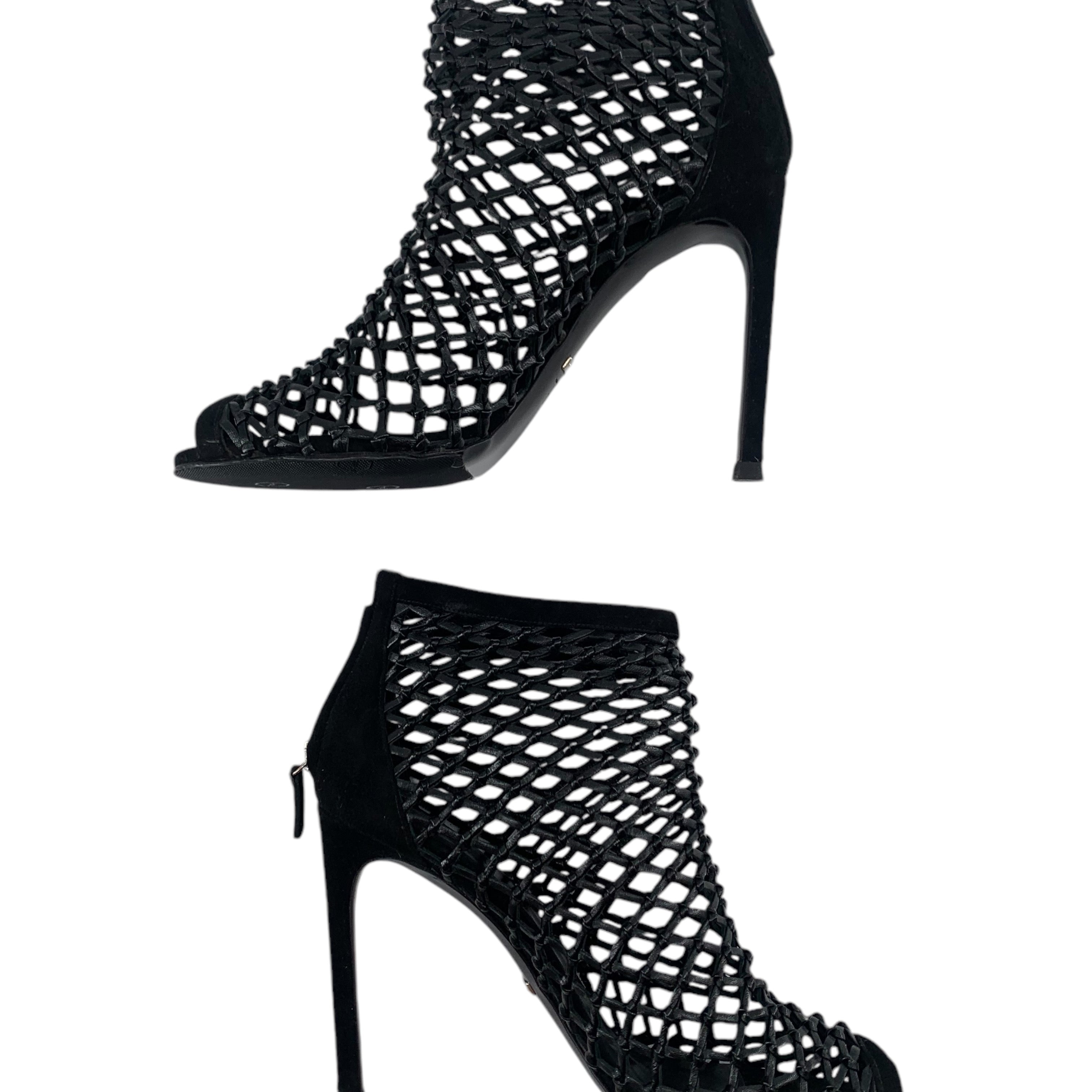  Gucci Black Eline Leather Cage Stiletto Booties SIDES 2/9