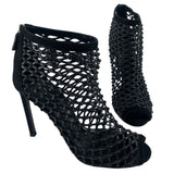  Gucci Black Eline Leather Cage Stiletto Booties FRONT ANGLE 1/9