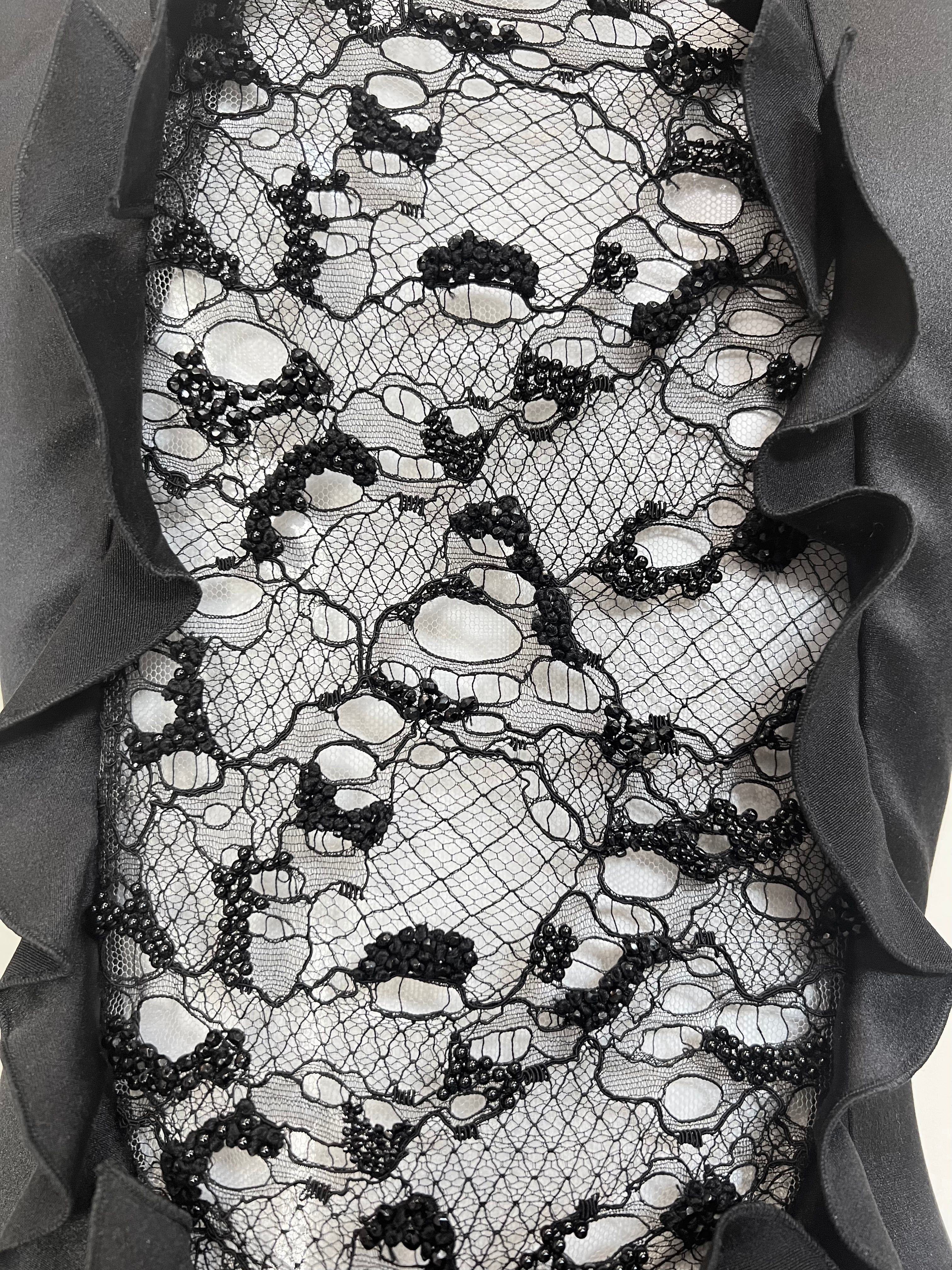 Alexander McQueen S/S 2012 Black Silk Ruffle and Lace Bodice Gown, back detail