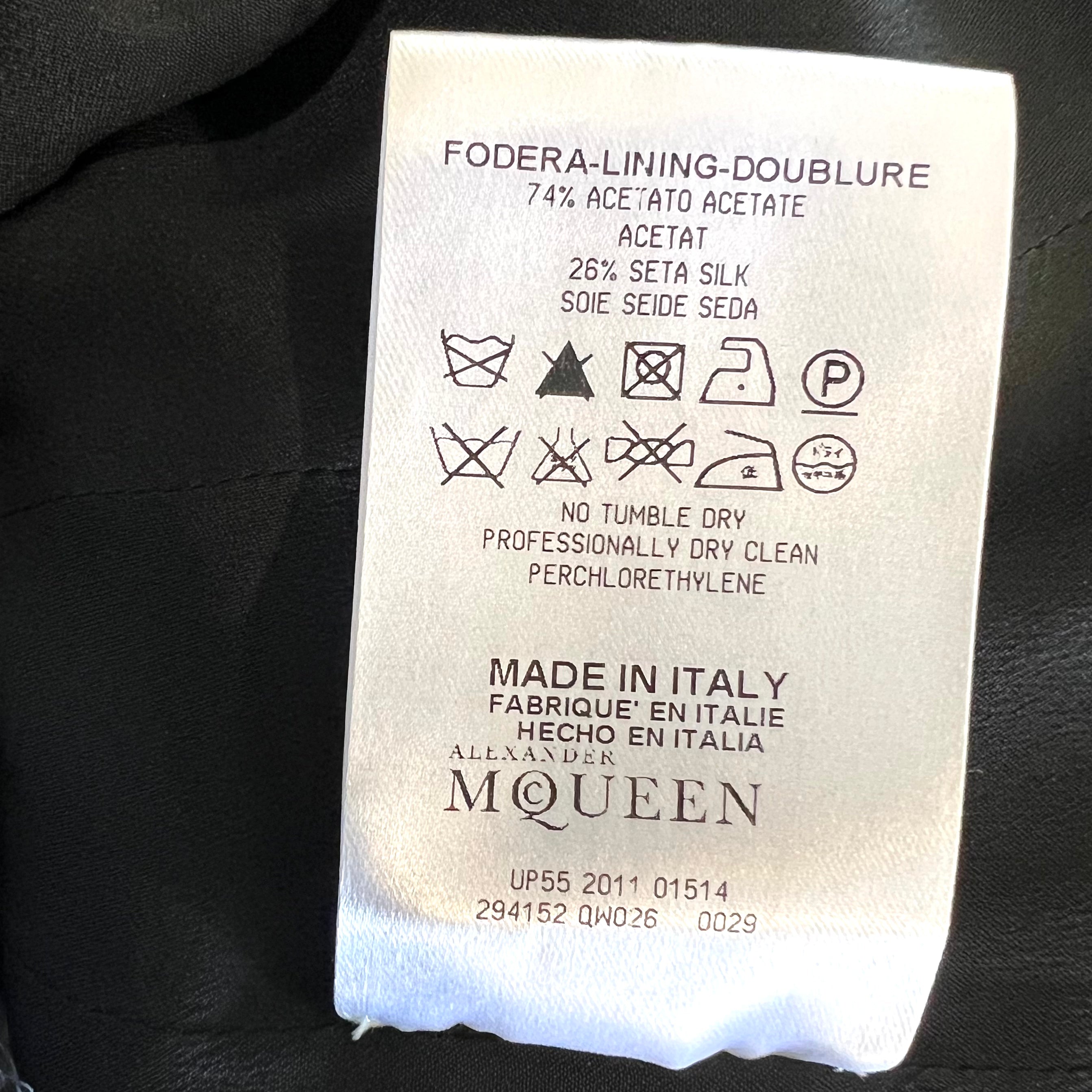 Alexander McQueen S/S 2012 Black Silk Ruffle and Lace Bodice Gown, tag