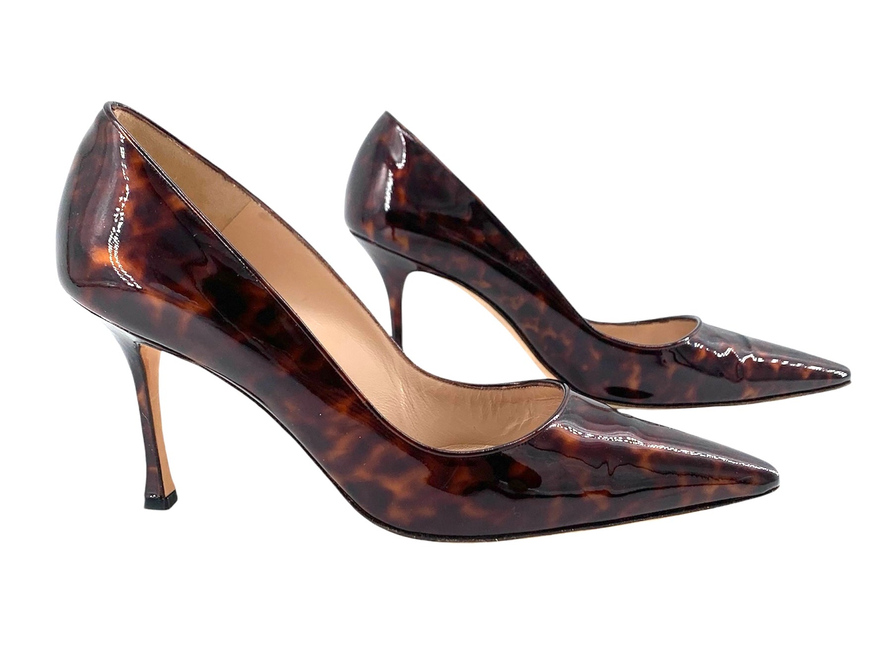 Manolo Blahnik Tortoise Shell Brown Vinyl Pumps SIDE 2/9