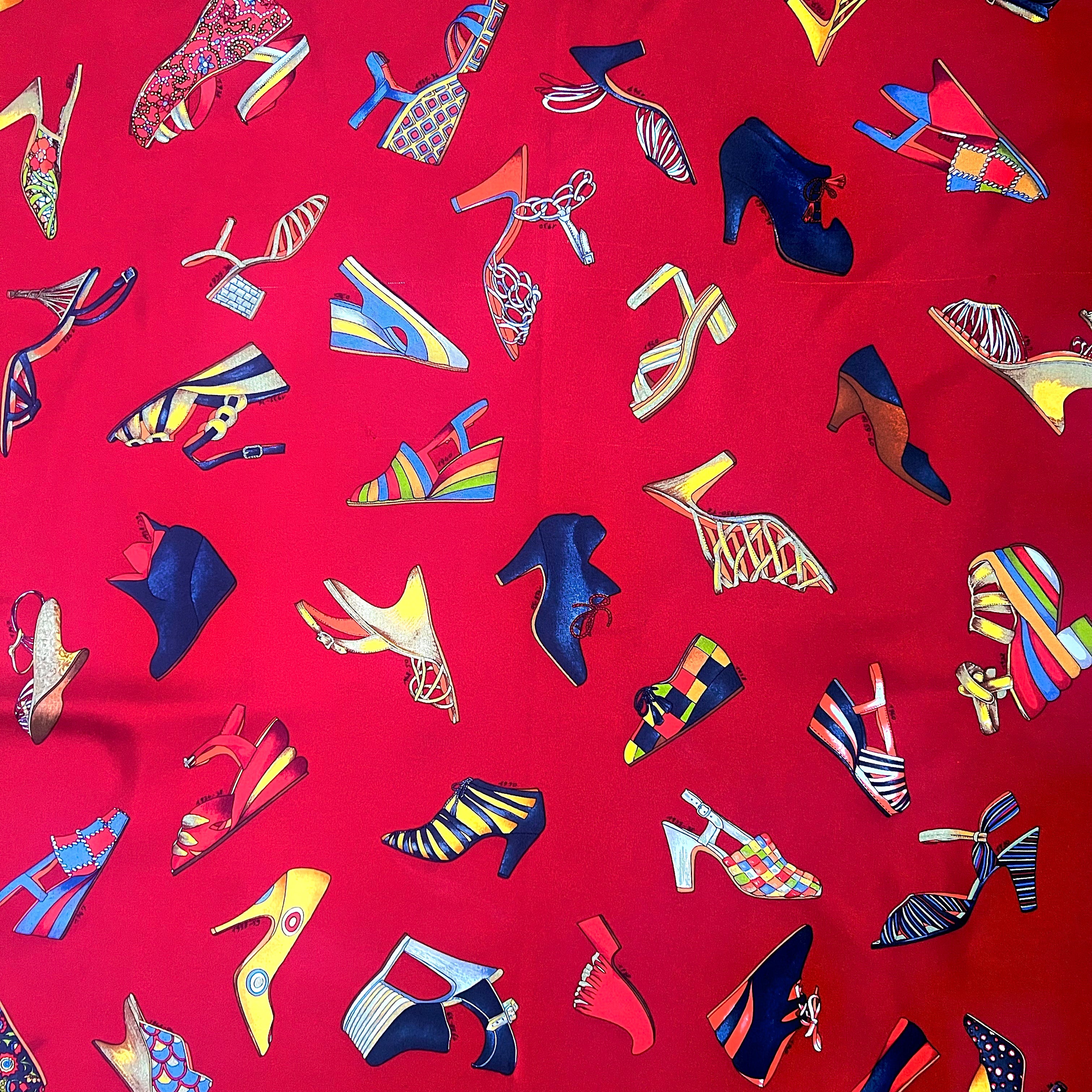 Salvatore Ferragamo Red Shoe Motif Printed Square Silk Scarf PRINT DETAIL 2/4