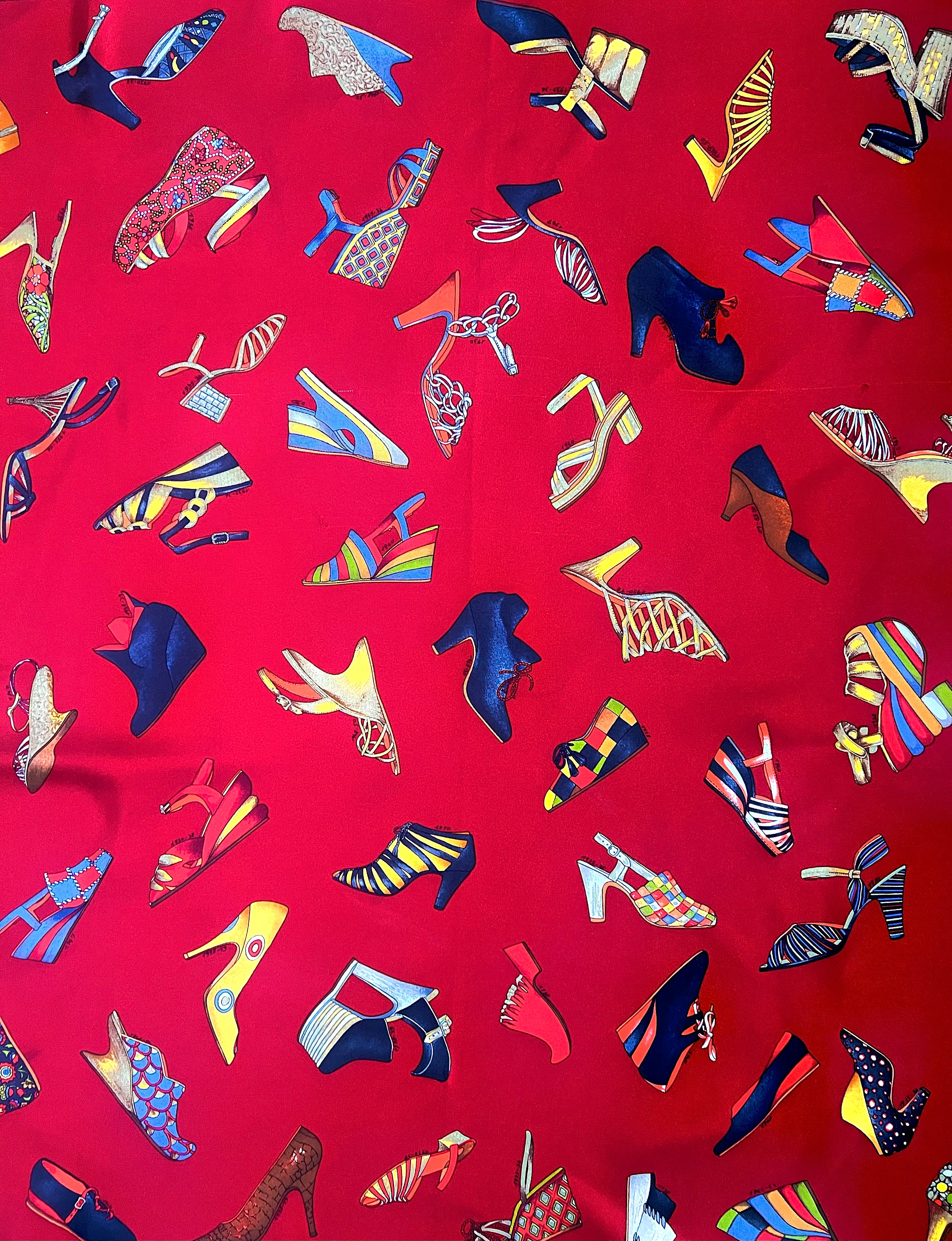 Salvatore Ferragamo Red Shoe Motif Printed Square Silk Scarf PRINT DETAIL 2/4