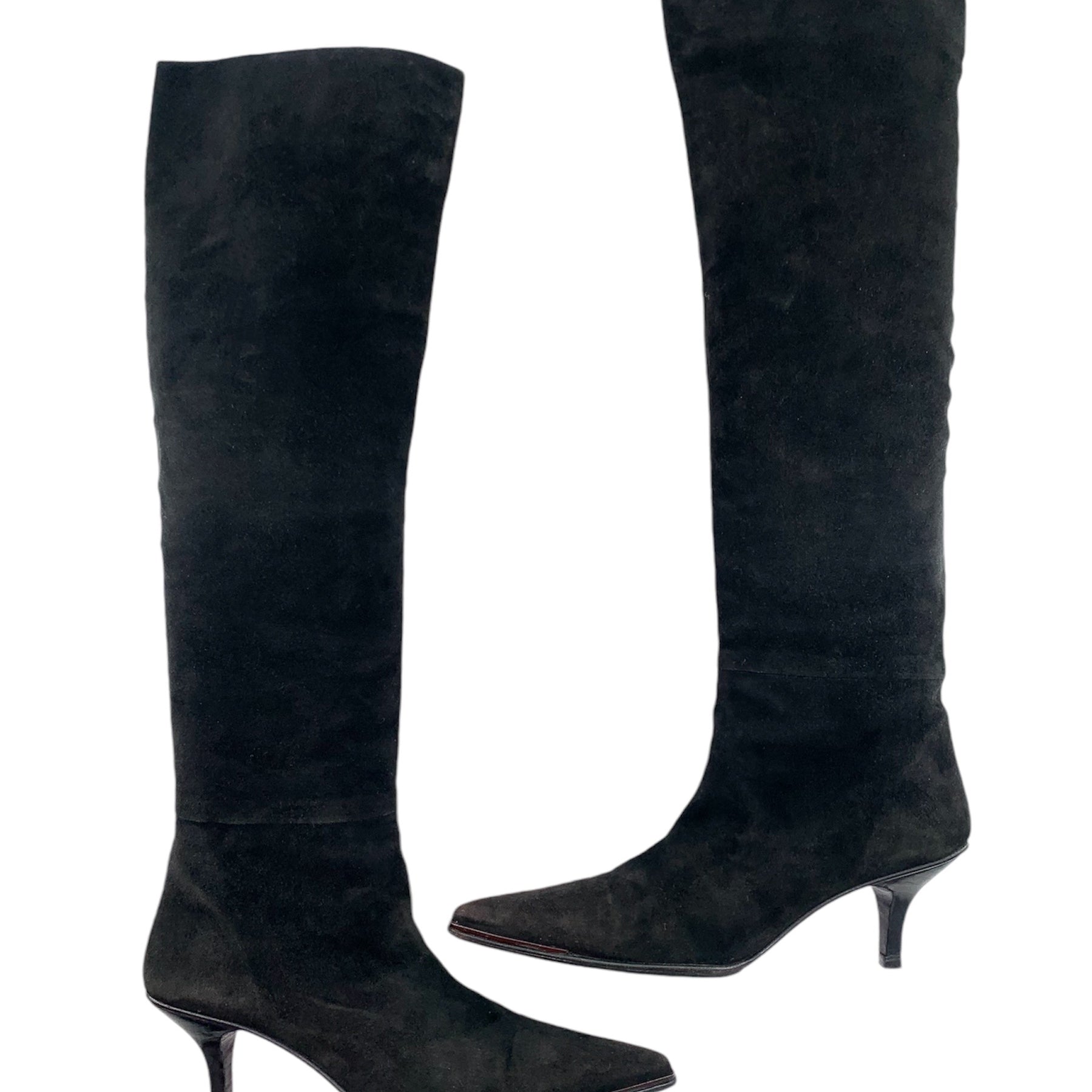 Gucci Black Suede Kitten Heel Knee Boots SIDE 1/6