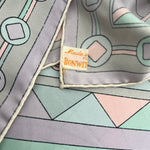 Pucci 60s Geometric Grey, Pale Pink, and Turquoise Printed Silk Square Scarf LABEL TAG 7/7